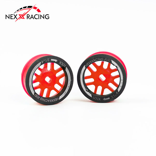 Nexx Racing “JUD” threaded carbon-fiber reinforced EVO AWD Flanged Rear Wheels (2) pcs for Mini-Z (RED)