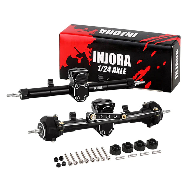 INJORA +4mm Extended Aluminum Front Rear Axles Set for Axial SCX24 Upgrades  | HeliDirect