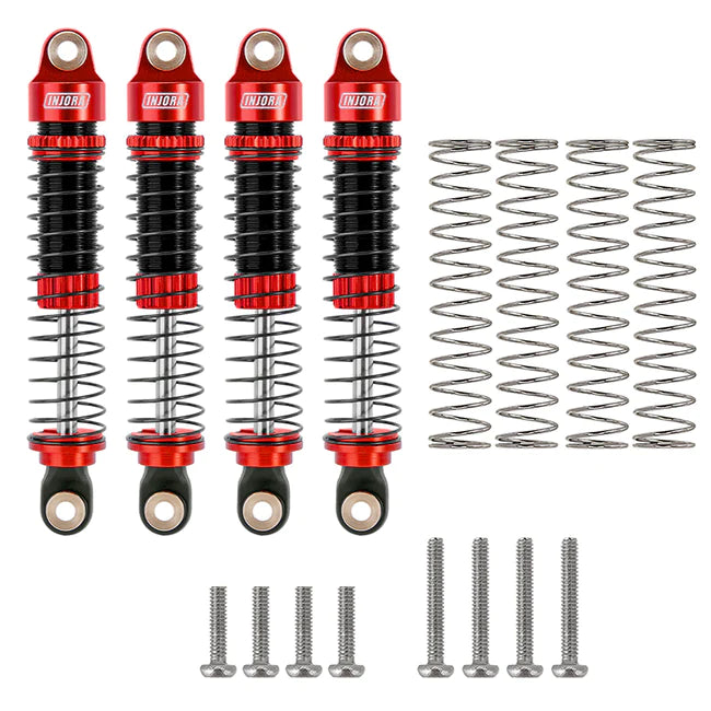 INJORA 59mm Long Threaded Oil Filled Shocks for 1/18 TRX4M (4pcs) - RED - HeliDirect