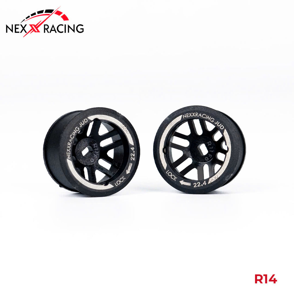 NXUSA-EVOAWD-R Nexx Racing “JUD” threaded carbon-fiber reinforced EVO AWD Flanged Rear Wheels (2) pcs for Mini-Z - R14 OFFSET 0