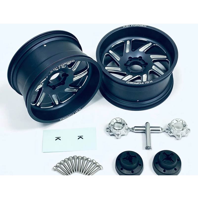 MEUS Racing 1.2-inch Beadlock Wheels Brass Rim+ Aluminum 1.0(plus) Tire Set  Negative Hub -4MM 42G For TRX4M SCX24 - Black Model C