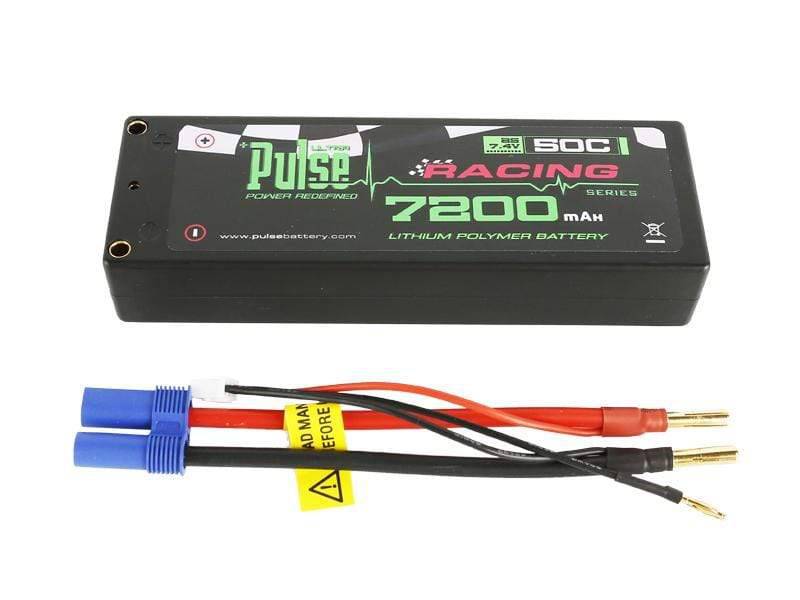 PULSE 7200mah 50C Hardcase 7.4V 2S LiPo Battery - 4mm bullet to EC5 Connector - HeliDirect